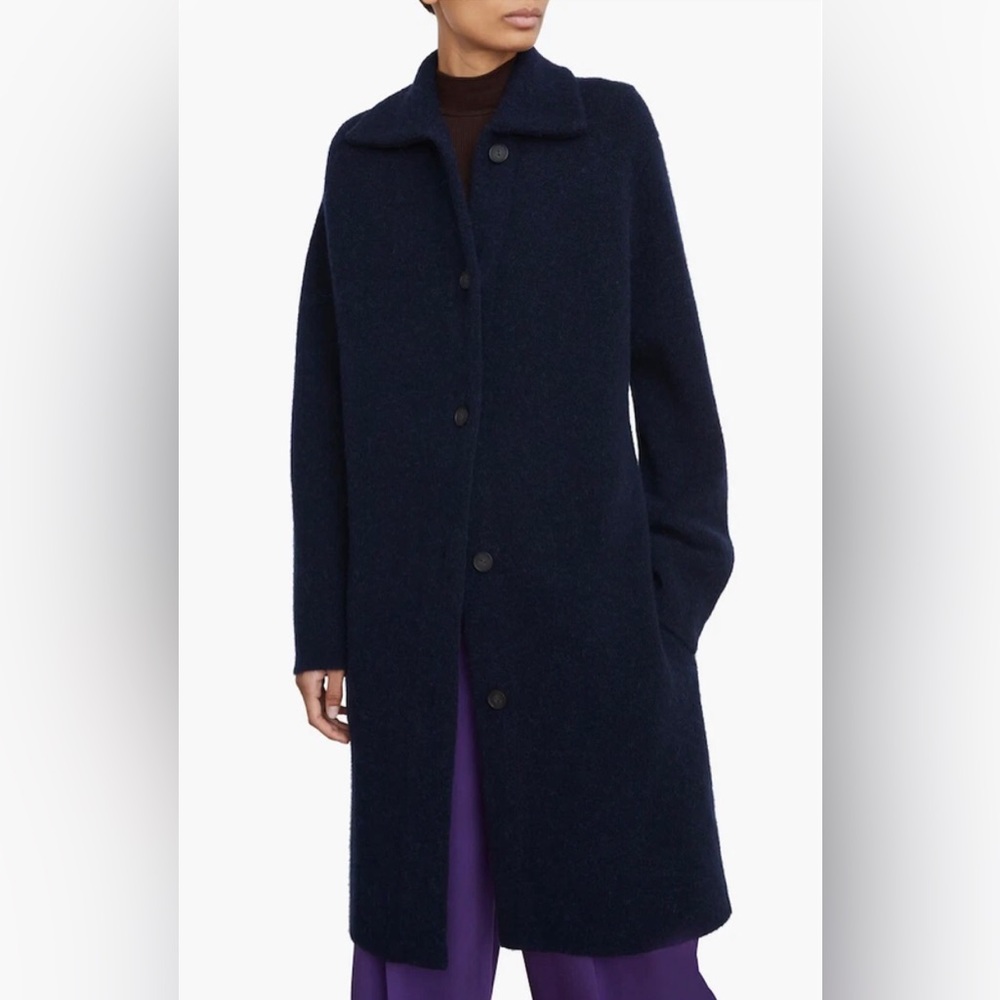 NWT $545 Vince Spread Collar Cardigan Coat in NAVY, Size Medium!